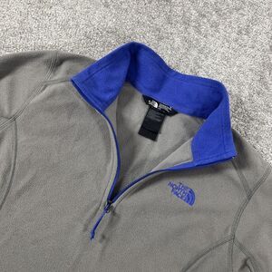 North Face Sweater Womens Large Fleece Quarter Zip Outdoors Hiking Gray Blue
